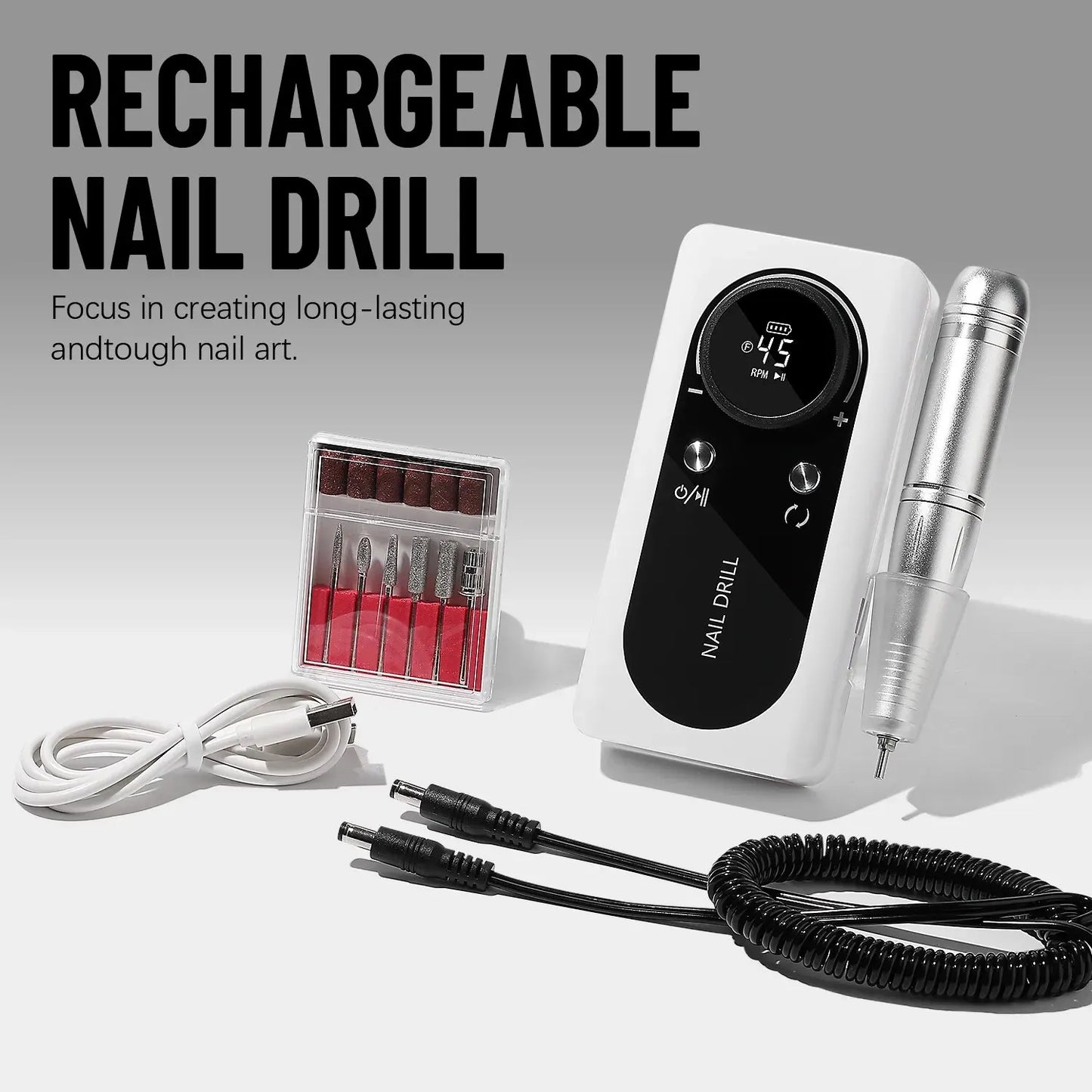 Nail Drill Machine. Electric Portable Nail File. Rechargeable Nail Sander for Gel Nails, Polishing. For Home Manicure Salon.