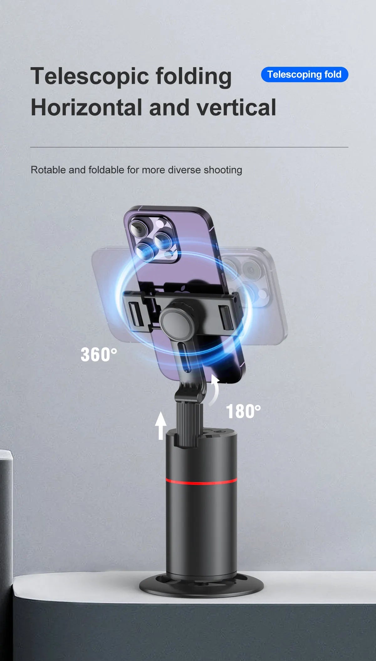 360  Facial Tracking Rotation Bluetooth Wireless Tripod. Phone Stabilizer Smart Facial Tracking with Removable Fill Light Phone Stand. Wireless Selfie Stick Tripod for Live Streaming.
