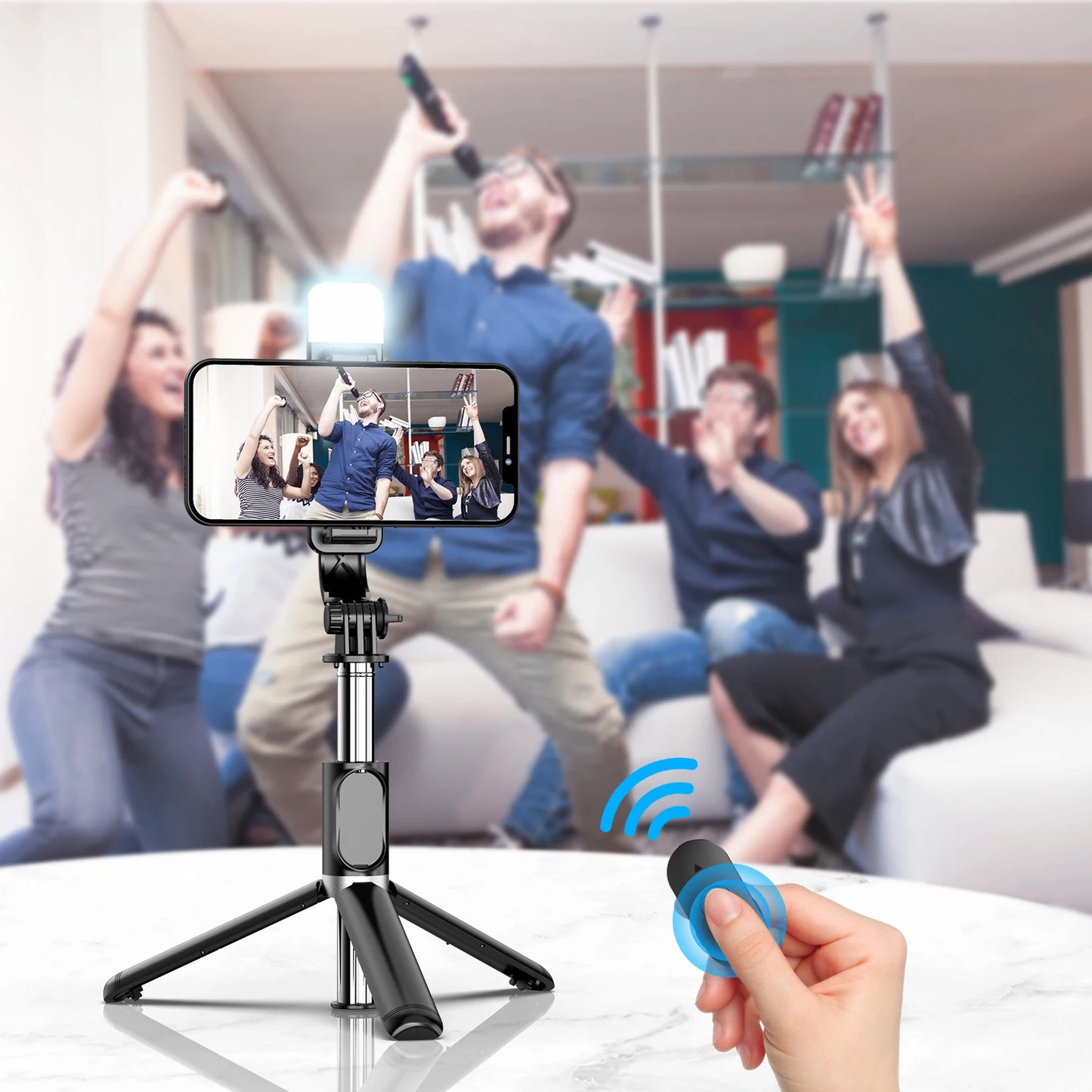 360 Rotation Portable Bluetooth Selfie Stick. Wireless Remote Extendable Tripod Stand 360 Rotation Compatible with phone. 41 Inch.