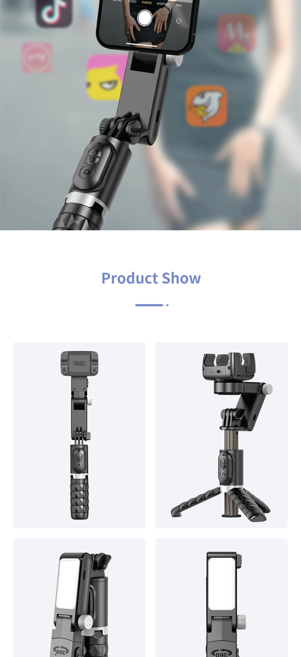 360 Rotation Auto-Tracking Shooting Mode. Gimbal Stabilizer Selfie Stick Tripod Smartphone Live Photography. For Content Creators/Bloggers For TikTok Instagram YouTube.