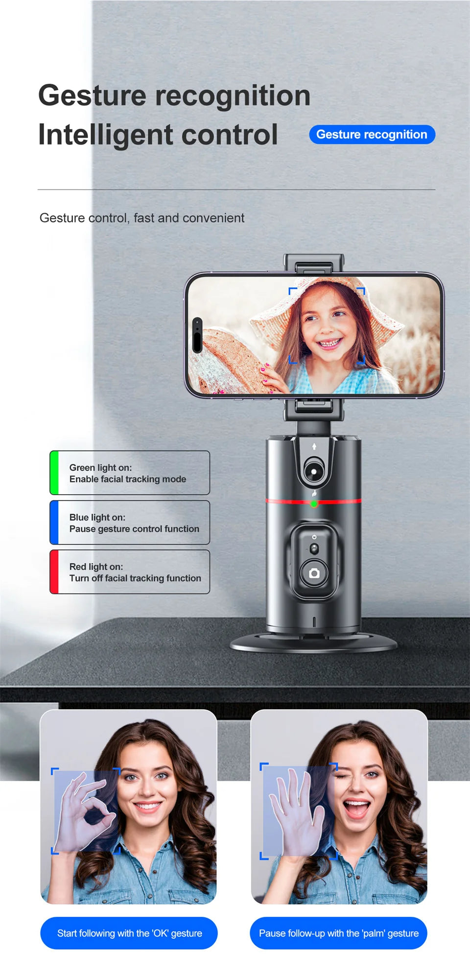 360 Rotation Gimbal Stabilizer Selfie Stick. Monopod Desktop tracking gimbal PTZ For Tiktok Smartphone live. For Content Creators/Bloggers For TikTok Instagram YouTube.