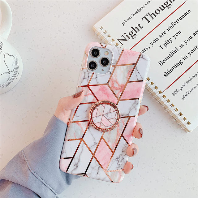 Marble Ring Holder Case For iPhone