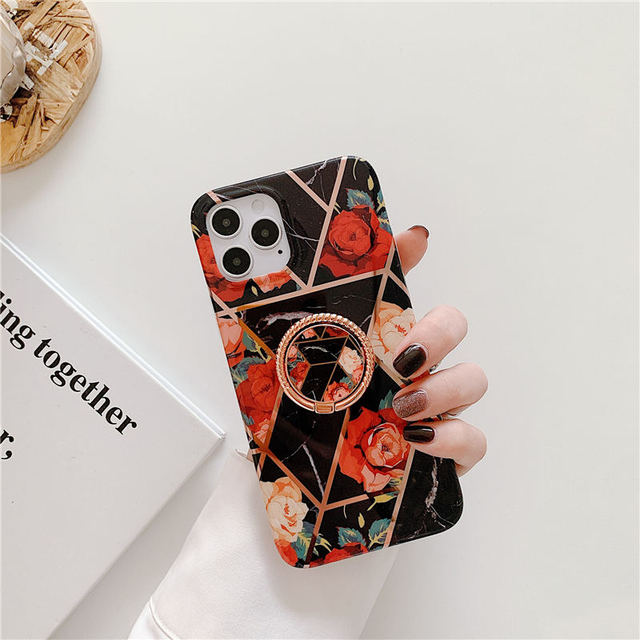 Marble Ring Holder Case For iPhone