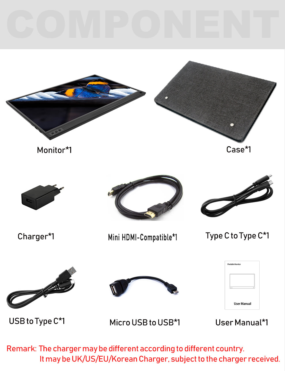 15.6 Portable HD monitor (USB/HDMI-compatible)