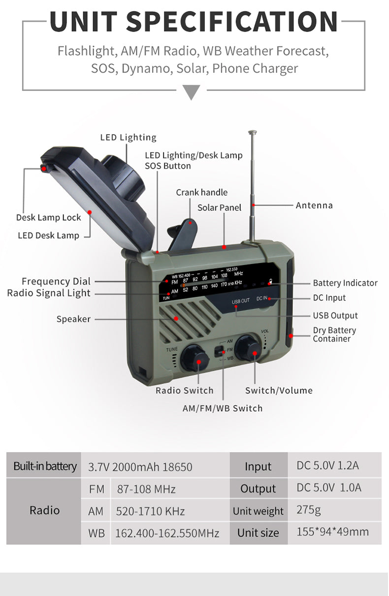 Solar Emergency Portable Radio (3-in-1 Flashlight)