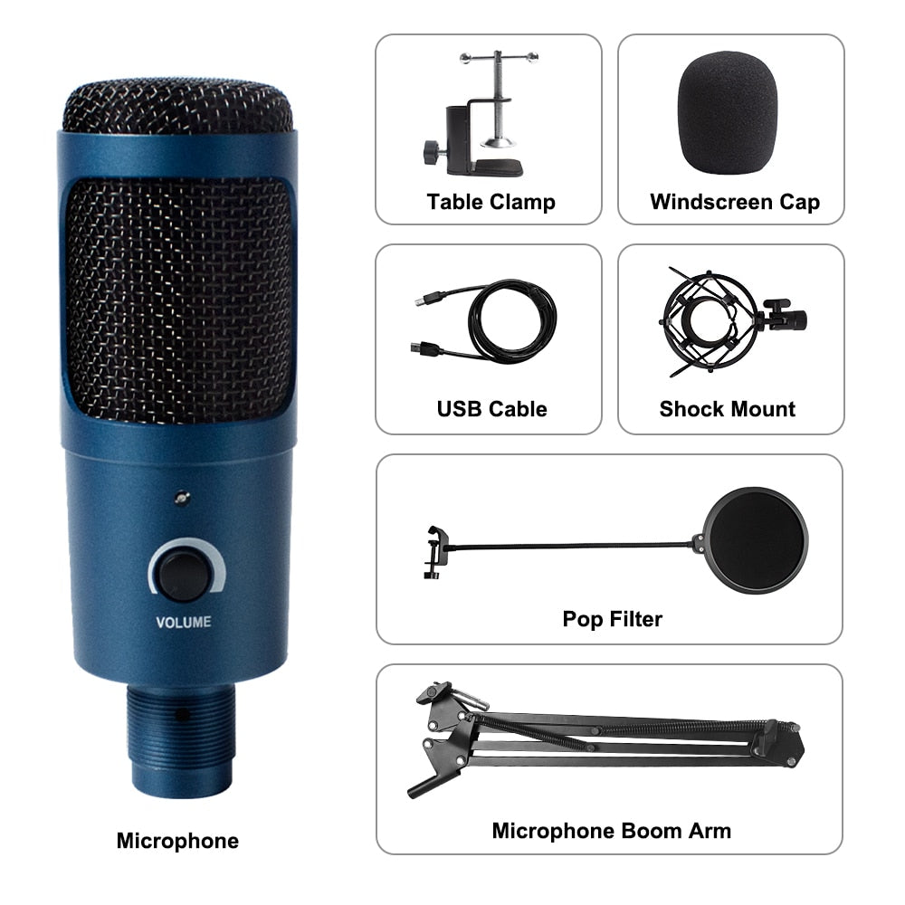 USB Recording Microphone with Stand and Ring Light