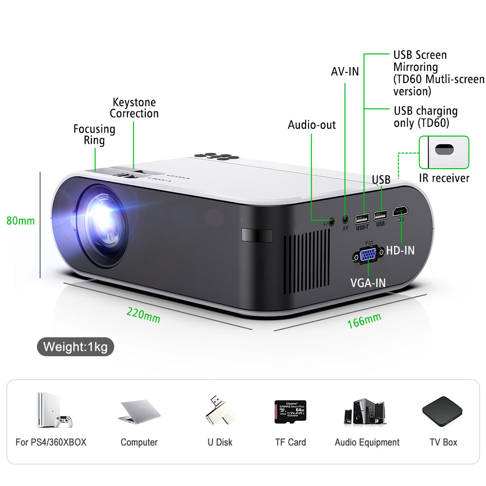 HD 1080P Portable WiFi Video Projector